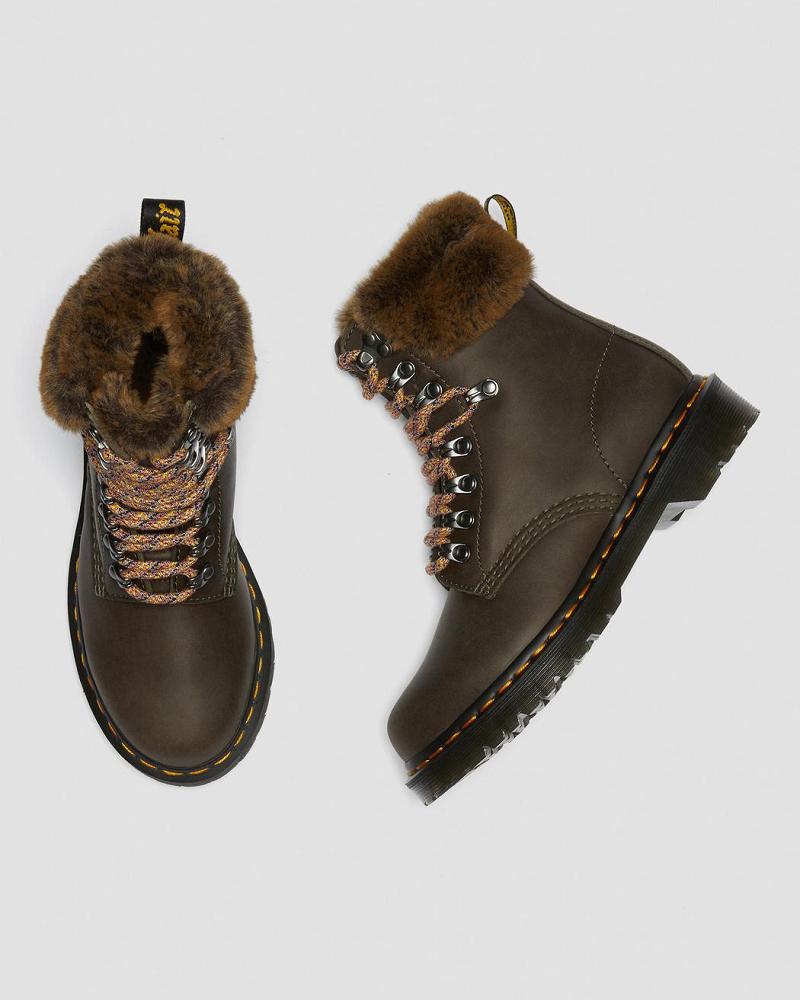 Dr Martens 1460 Serena Collar Faux Fur Forede Snørestøvler Dame Grå | DK 198VRW